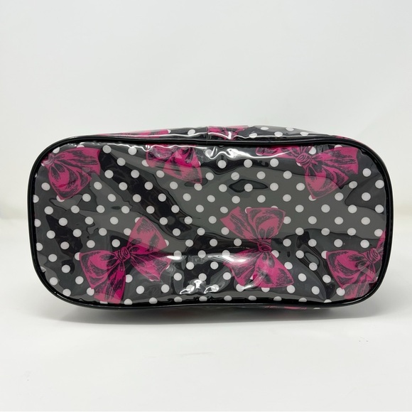 Betsey Johnson Gray and Pink Polka Dot Cosmetic Bag - Picture 2 of 12